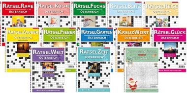 Übersicht über alle 13 Rätselzeitschriften der Rätselfabrik Österreich